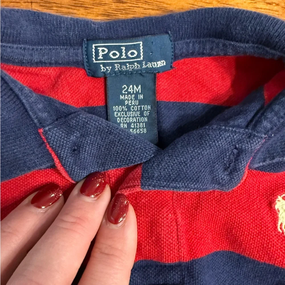 Polo Ralph Lauren Navy Red Polo Shirt striped size 24 months 100% cotton